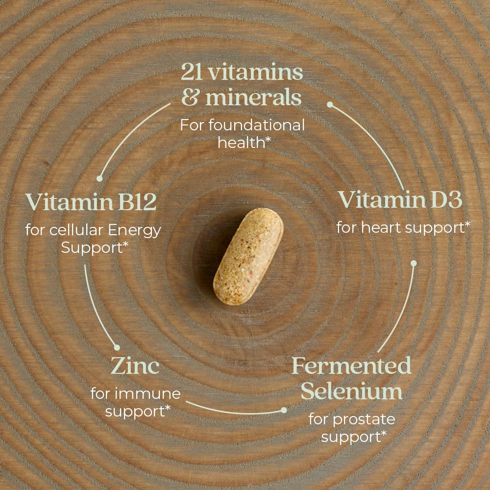 Close-up of a single New Chapter Men’s Multivitamin tablet for easy digestion