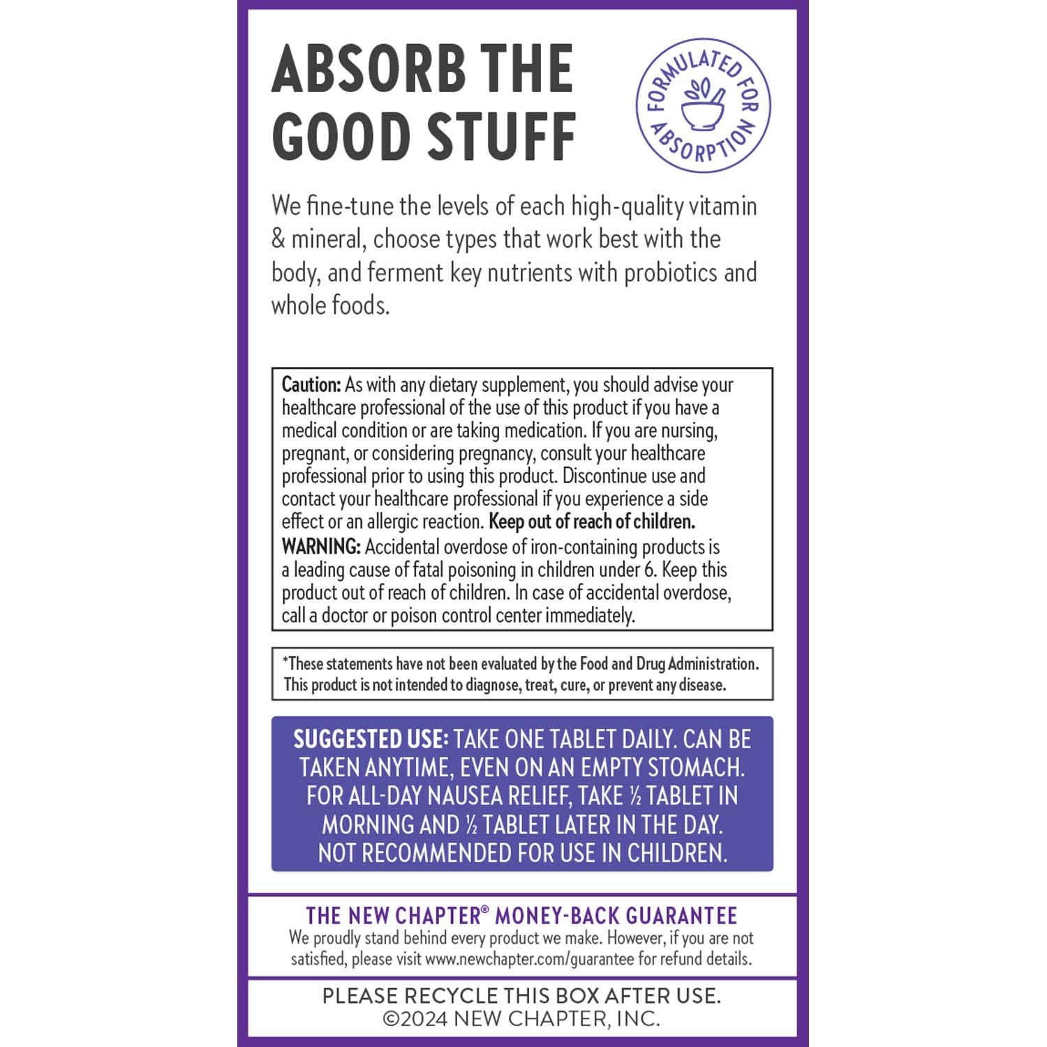 Non-GMO gluten-free certification icon with New Chapter branding.