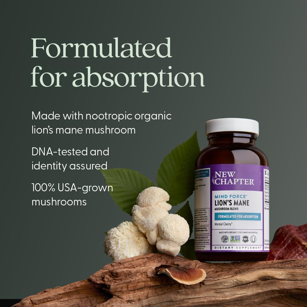 New Chapter organic Lion’s Mane mushrooms highlighting cognitive support