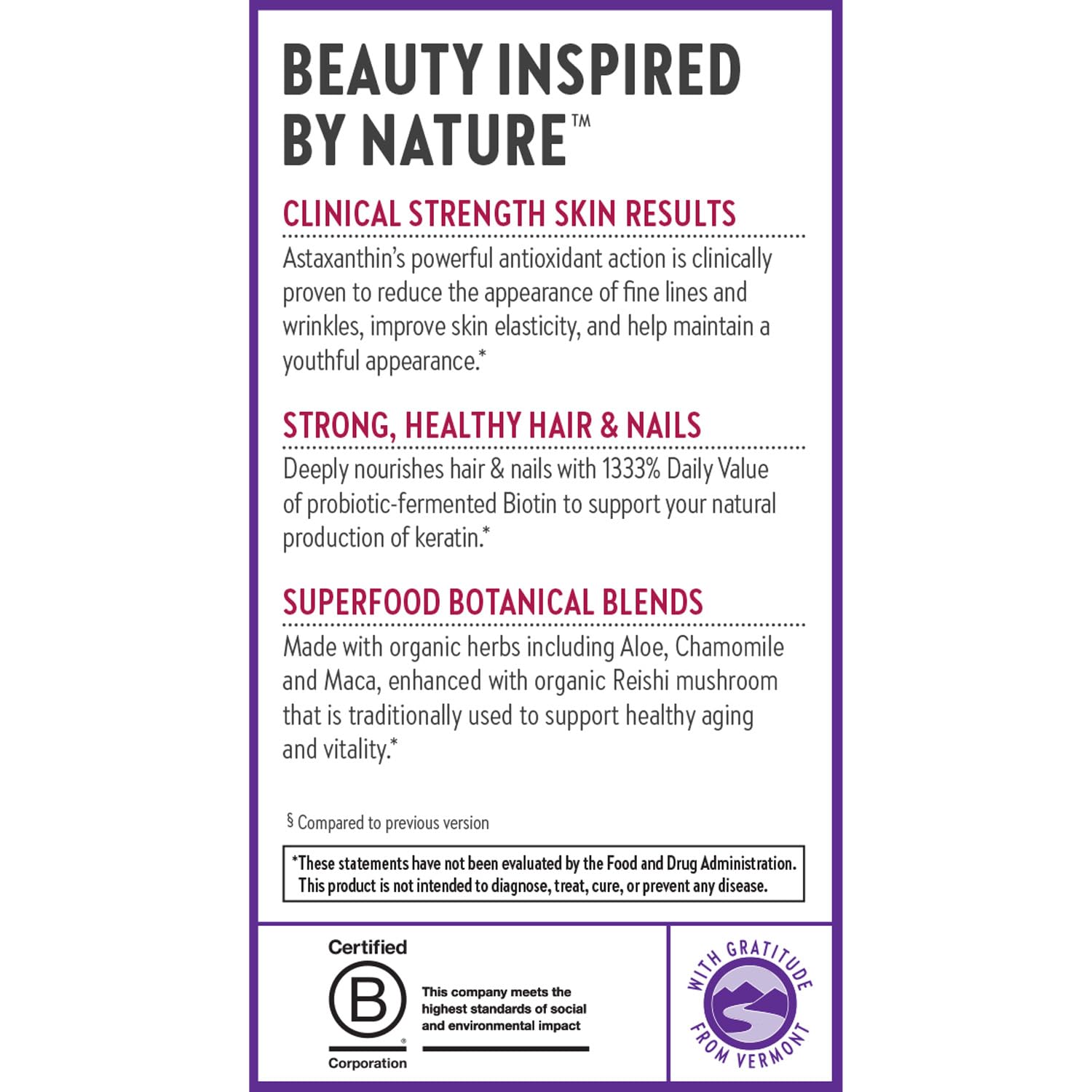 New Chapter package box highlights eco-friendly packaging and plant-based beauty support.