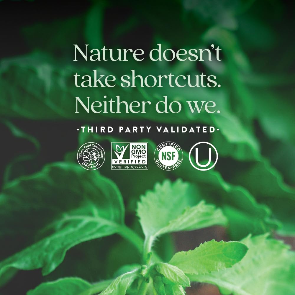 New Chapter Perfect Calm organic vegetables and herbs scene suggests clean, fermented nutrition.