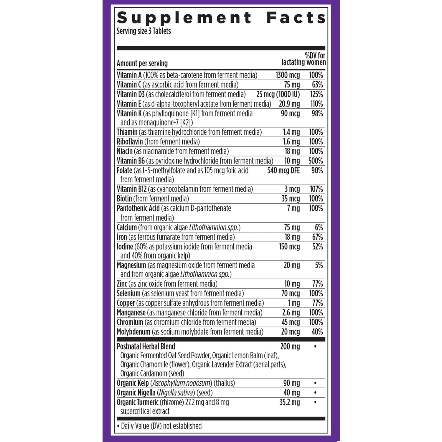 New Chapter Perfect Postnatal three-in-one formula combines vitamins, minerals, and herbs