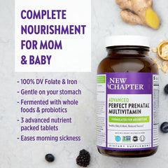 New Chapter Perfect Prenatal packaging with non-GMO and organic herb icons