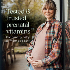 New Chapter Prenatal 35+ tablet close-up, highlighting gentle on stomach.