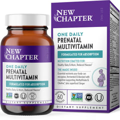 New Chapter Prenatal bottle displaying daily tablet for convenient nutrition