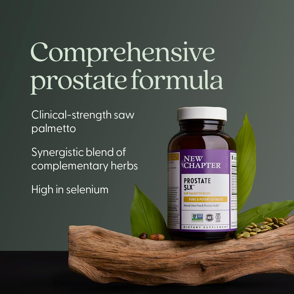 New Chapter Prostate 5LX ingredients list shows nettle, pumpkin seed oil, and rosemary for balance.