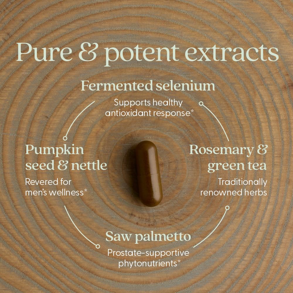 New Chapter Prostate 5LX label on bottle, featuring saw palmetto and fermented selenium for wellness.