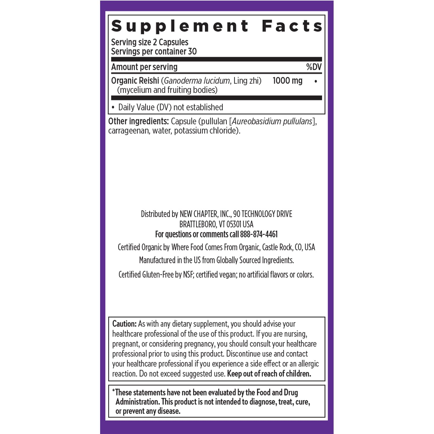 Reishi product carries non-GMO verification sign for high-quality production.