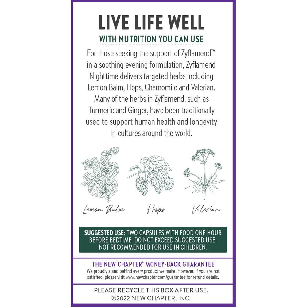 New Chapter Zyflamend Nighttime lemon balm leaves featured for soothing evenings
