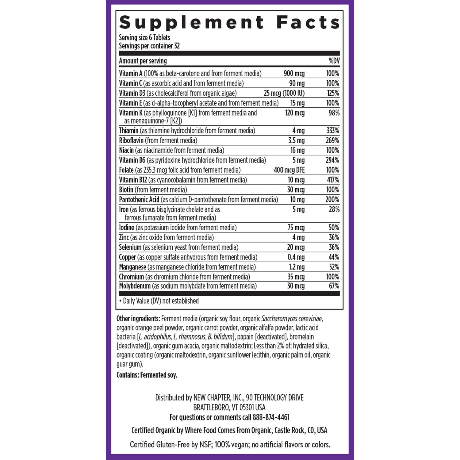 New Chapter Tiny Tabs multivitamin with organic vegetables content and 22 nutrients for daily energy.