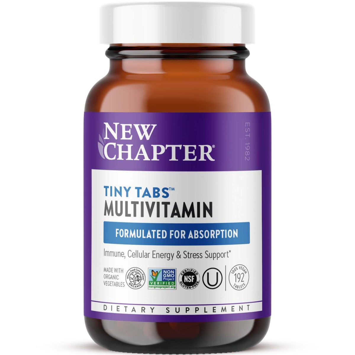 New Chapter Tiny Tabs multivitamin close-up of tiny tablets for easy daily intake and broad nutritional support.