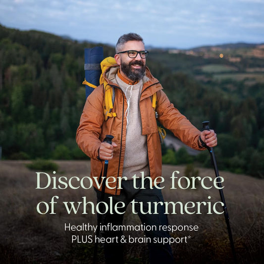 New Chapter Turmeric Force capsules close-up highlighting vegetarian formula for daily use.