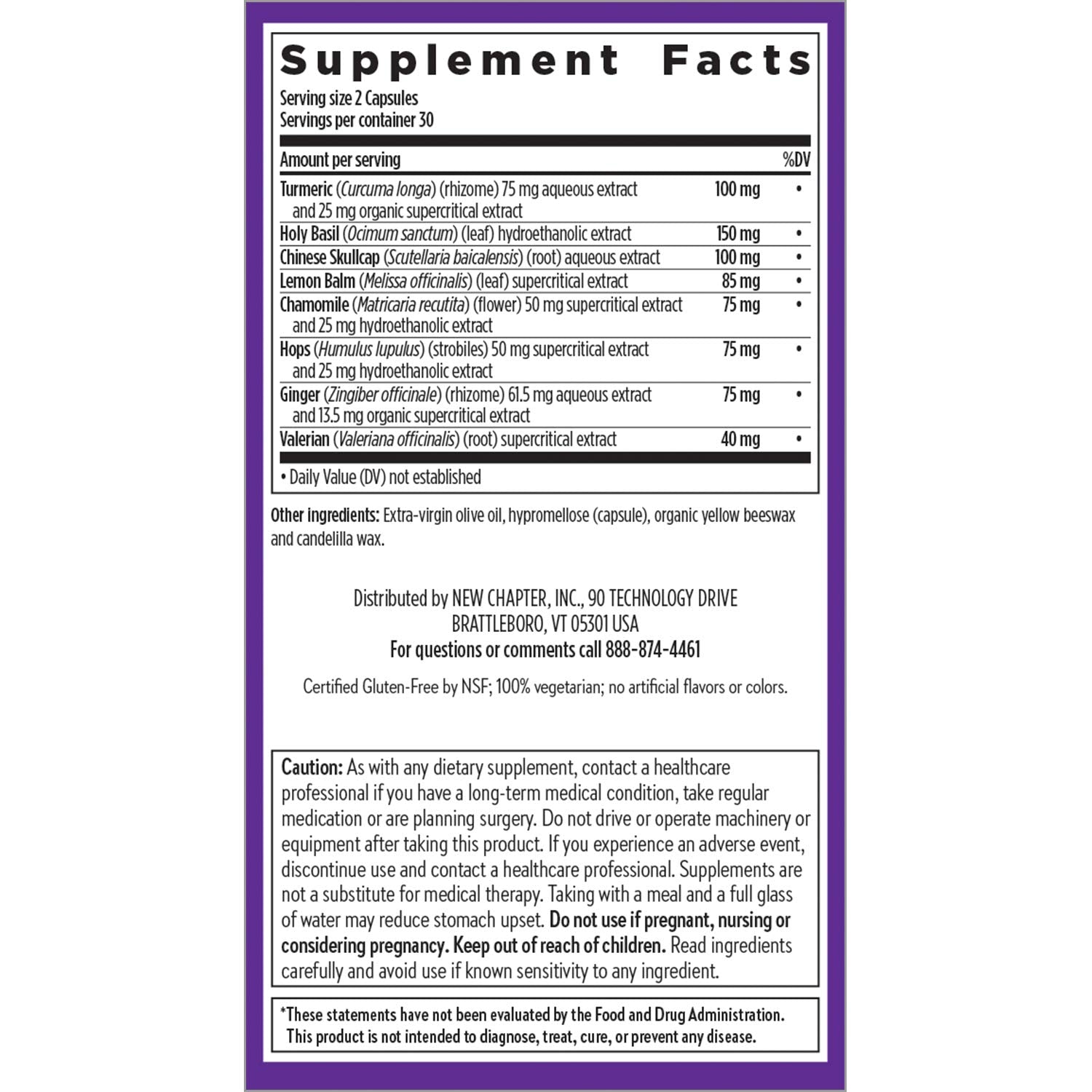 New Chapter Turmeric Force Nighttime gluten-free and non-GMO certification on box