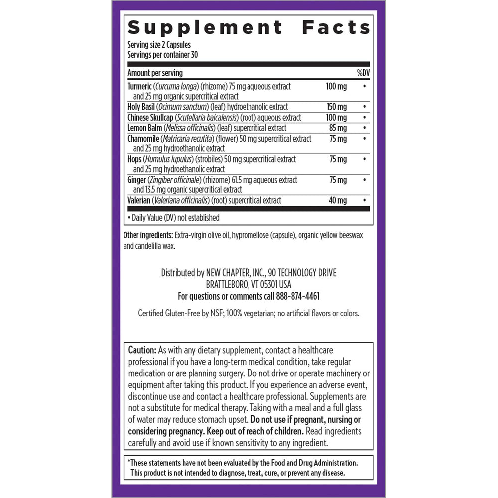 New Chapter Turmeric Force Nighttime gluten-free and non-GMO certification on box