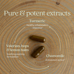 New Chapter Turmeric Force Nighttime pills closeup with valerian and lemon balm
