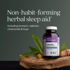 New Chapter Turmeric Force Nighttime valerian-root blend in herbal scene