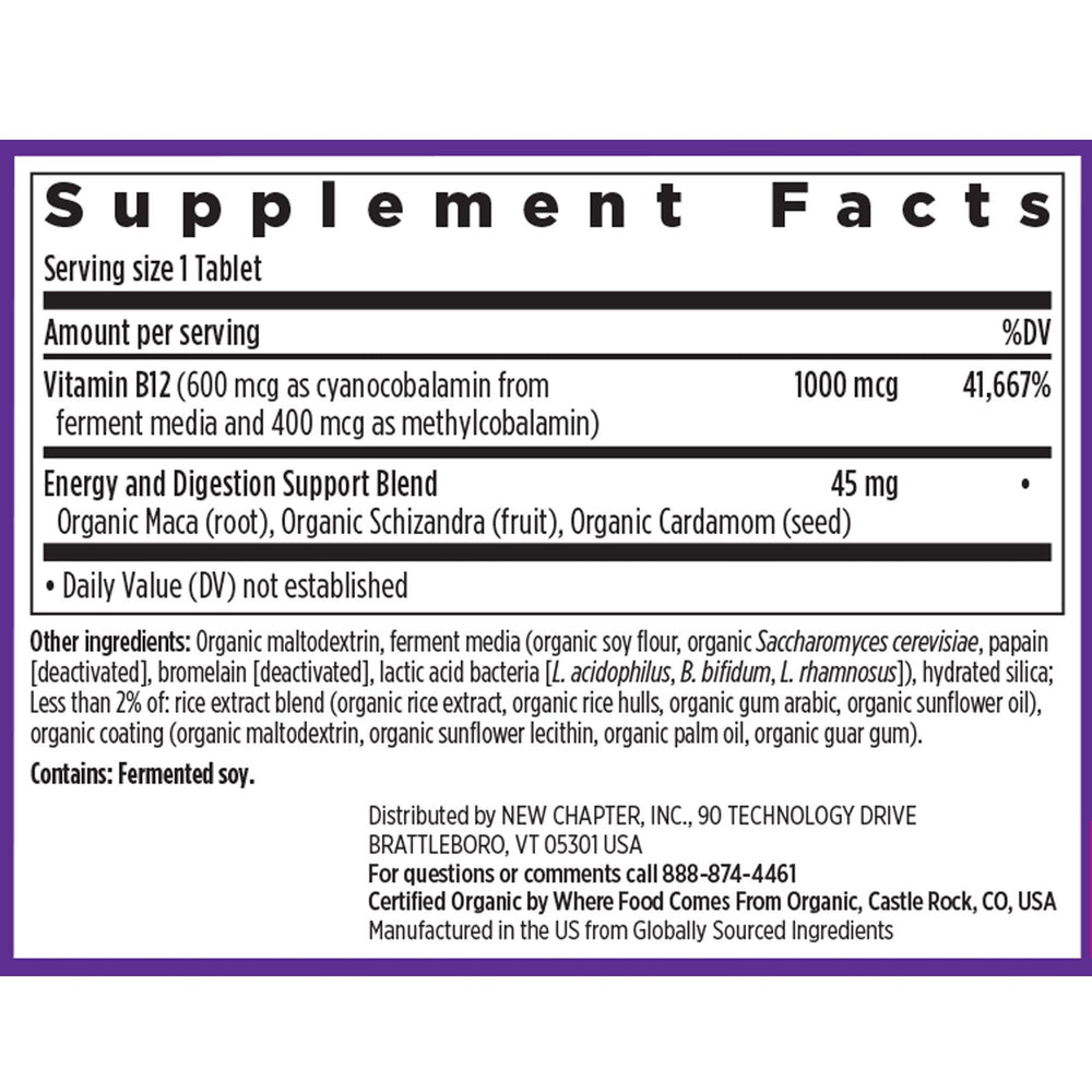 New Chapter vegan B12 capsule close-up designed for easy swallowing