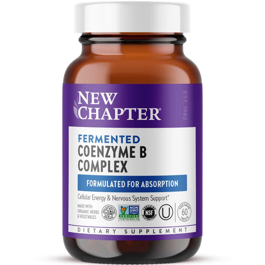 New Chapter Vitamin B Complex bottle front showing fermented formula for daily energy support.