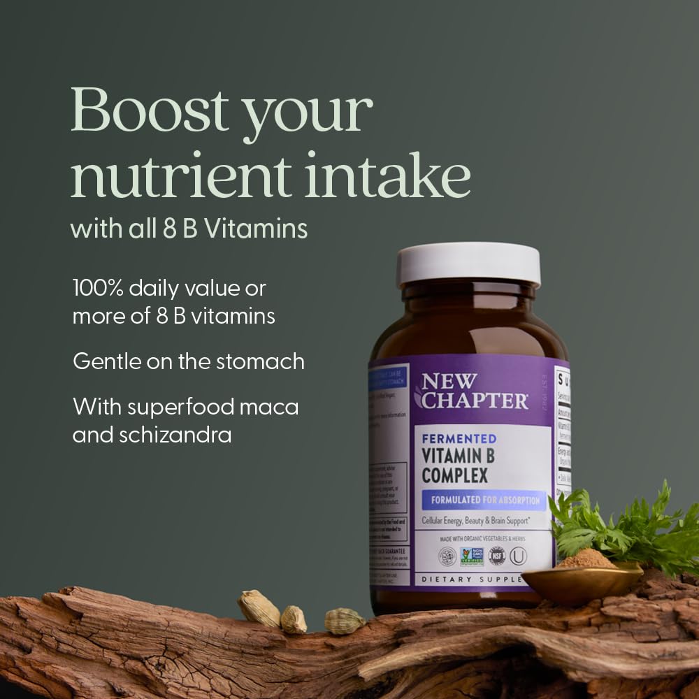 New Chapter Vitamin B Complex capsules closeup emphasizes eight activated B vitamins