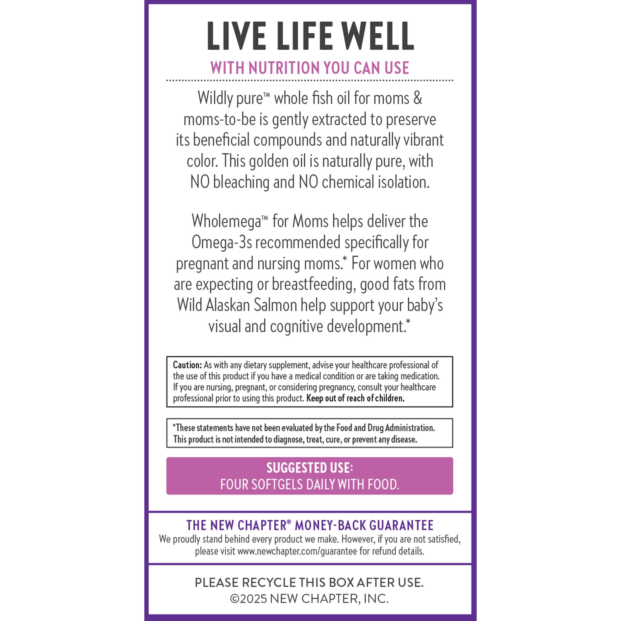 New Chapter Wholemega for Moms NSF-certified label signals safety and quality for moms