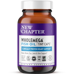 New Chapter Wholemega tiny capsules for easy daily omega-3 intake.