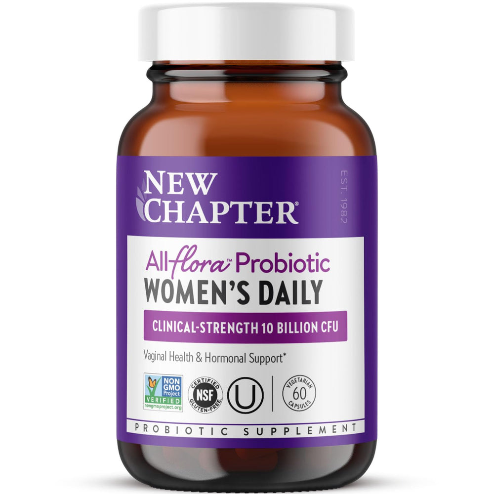 New Chapter Women’s Daily Probiotic bottle front, 60-count for daily vaginal and gut support.