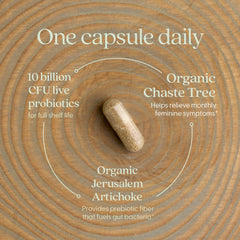 New Chapter Women’s Daily Probiotic capsules closeup for convenient daily use.