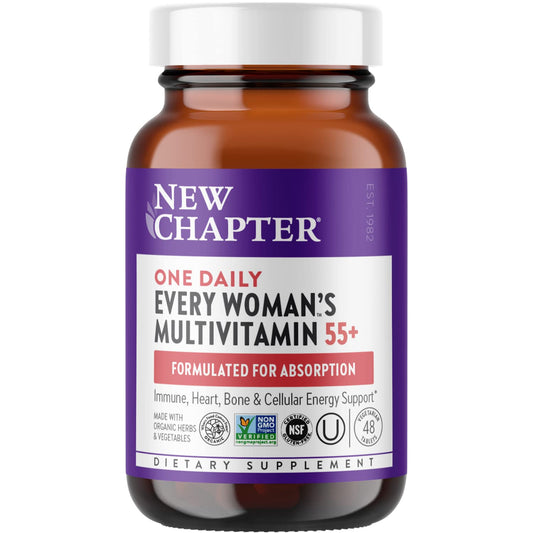 New Chapter 55+ bottle showing daily immune and energy support.
