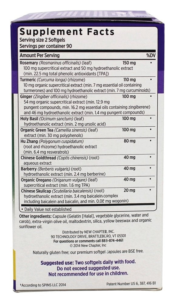 New Chapter Zyflamend bottle label nutrition facts emphasize ingredients and values for informed use