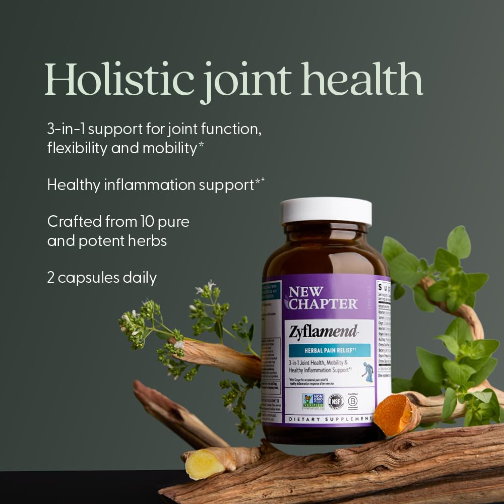 New Chapter Zyflamend vegetarian non-GMO formula signals clean plant-based nutrition.