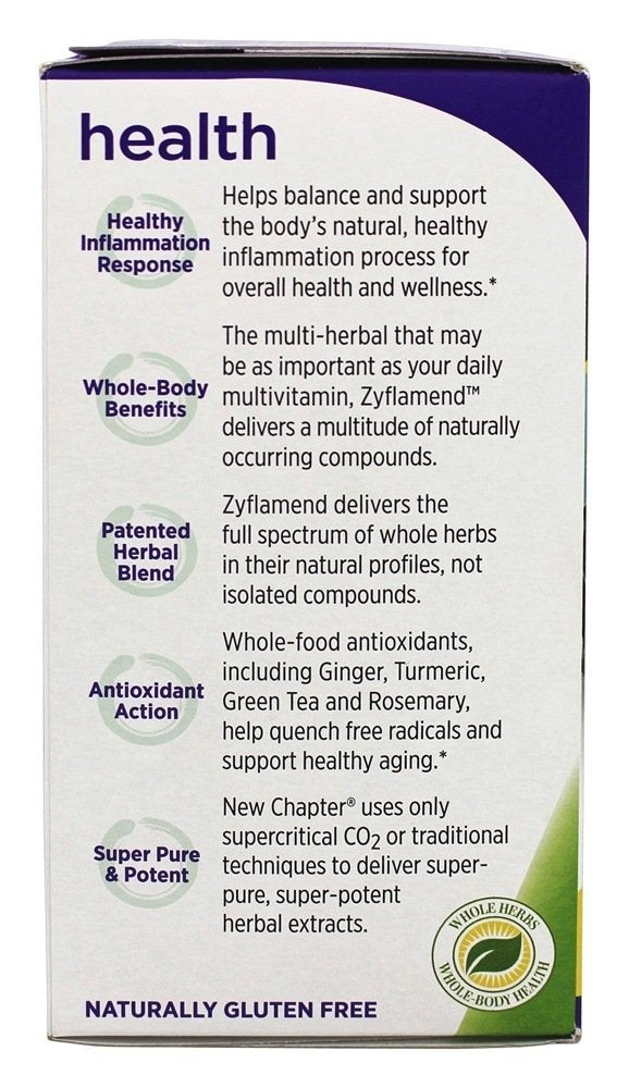 New Chapter Zyflamend Whole Body softgels in use with glass demonstrates routine daily intake
