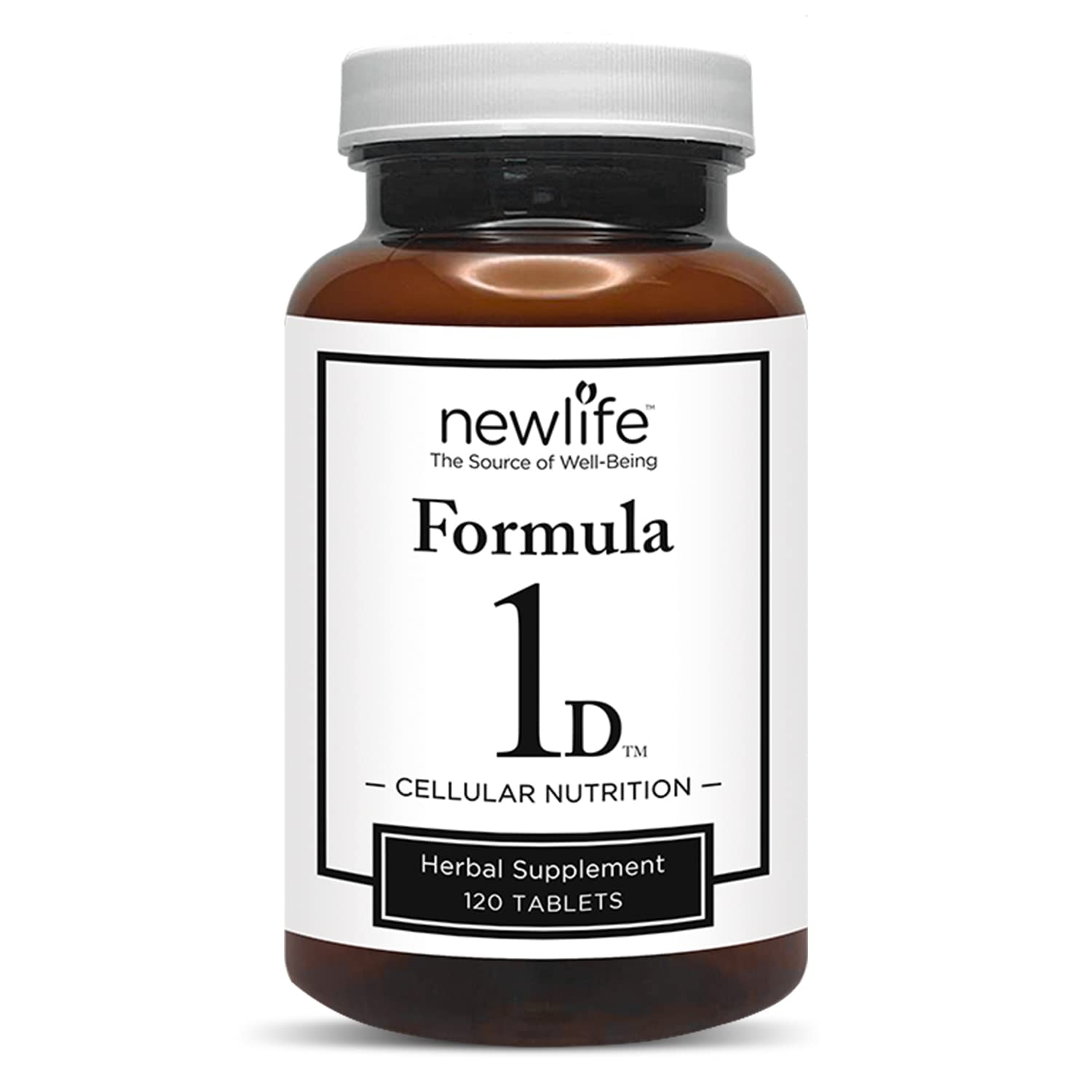 New Life Formula 1D bottle front shows natural herbs for daily wellness.