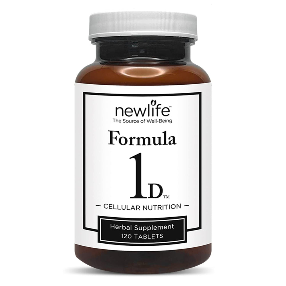 New Life Formula 1D bottle front shows natural herbs for daily wellness.