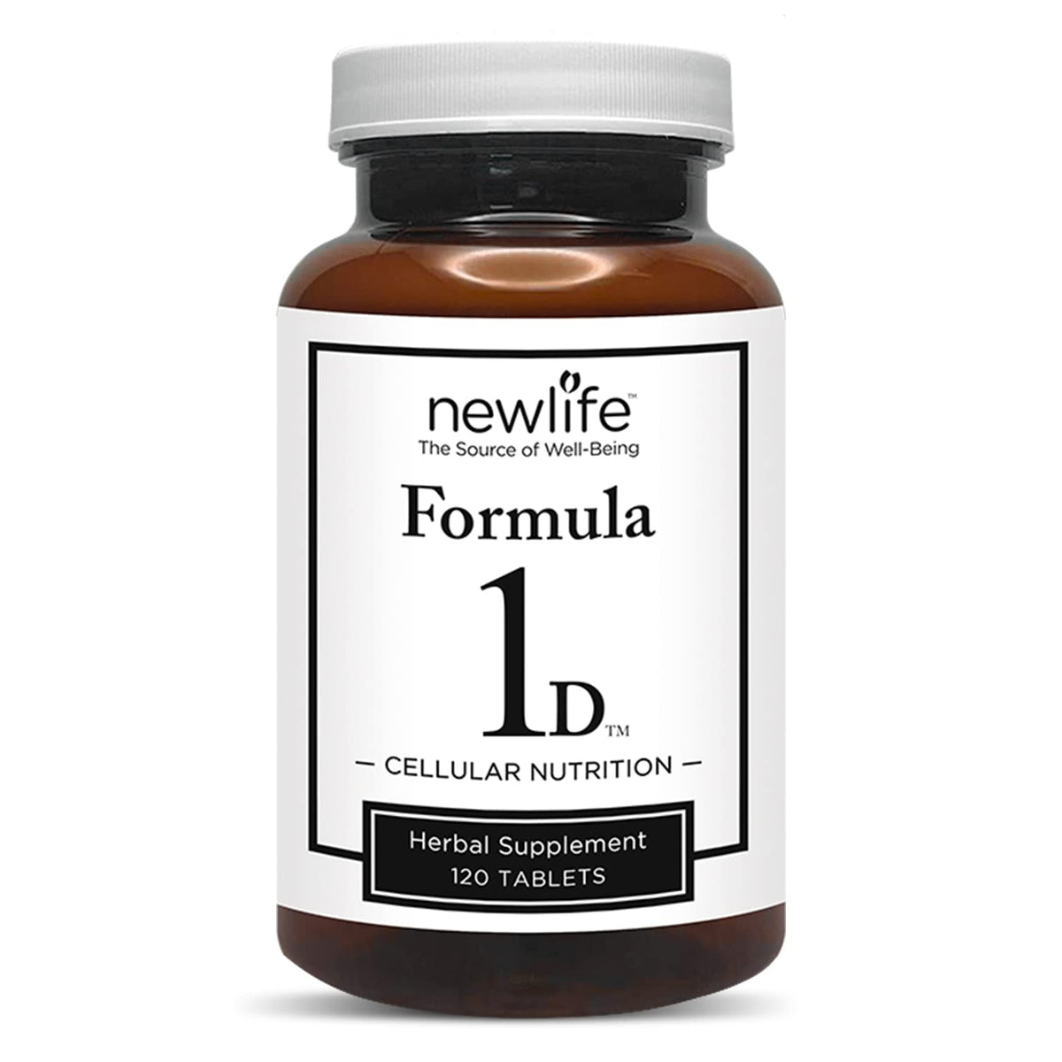 New Life Formula 1D bottle front shows natural herbs for daily wellness.