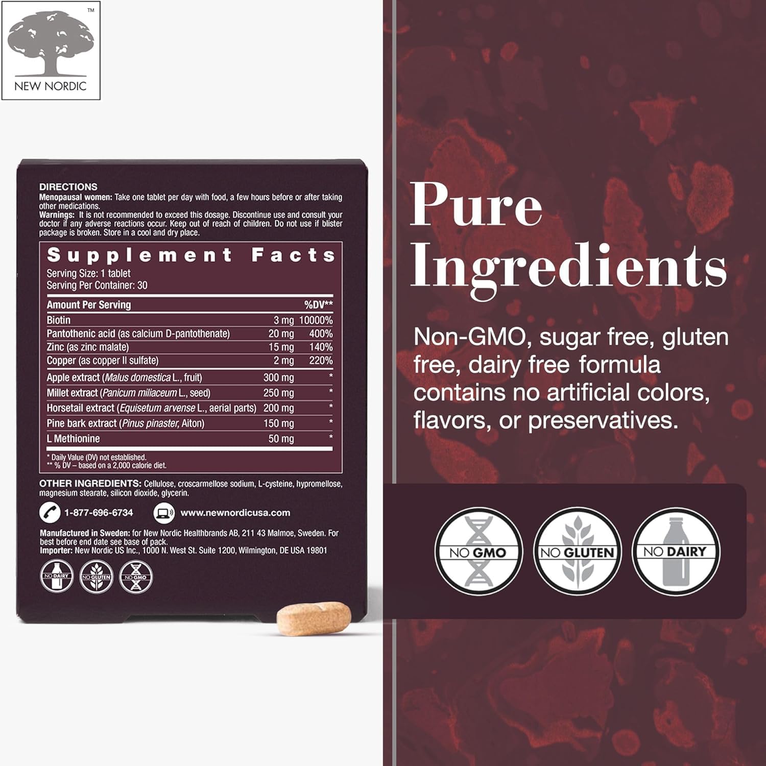 NEW NORDIC Hair Volume Menopause label closeup highlighting ingredients