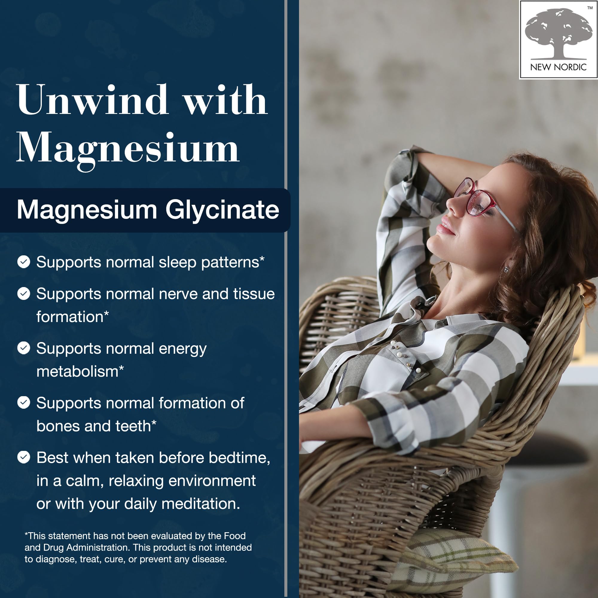 New Nordic Magnesium Glycinate bottle front displaying easy daily intake