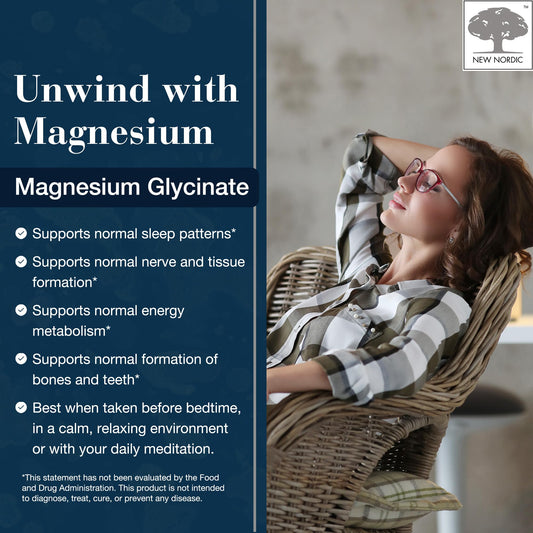 New Nordic Magnesium Glycinate bottle front displaying easy daily intake