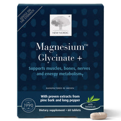 New Nordic Magnesium Glycinate tablet close-up showing gentle dosage for daily use