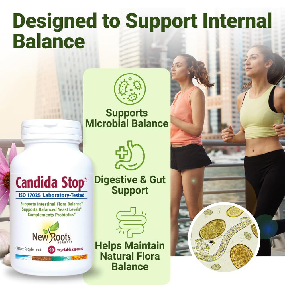 Capsules close-up from New Roots Herbal Candida Cleanse highlighting easy daily dosing.