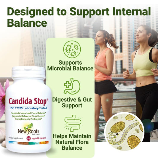 Capsules close-up from New Roots Herbal Candida Cleanse highlighting easy daily dosing.