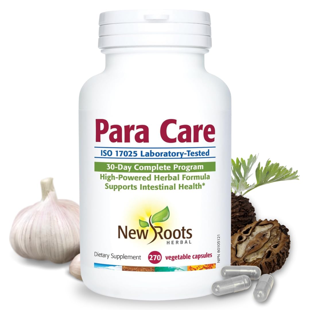 New Roots Herbal Para Care bottle front for daily plant-based gut support.