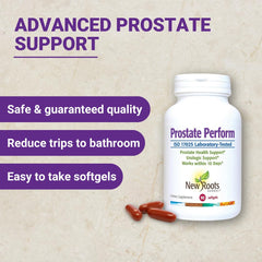 NEW ROOTS HERBAL Saw Palmetto imagery signals traditional prostate support.