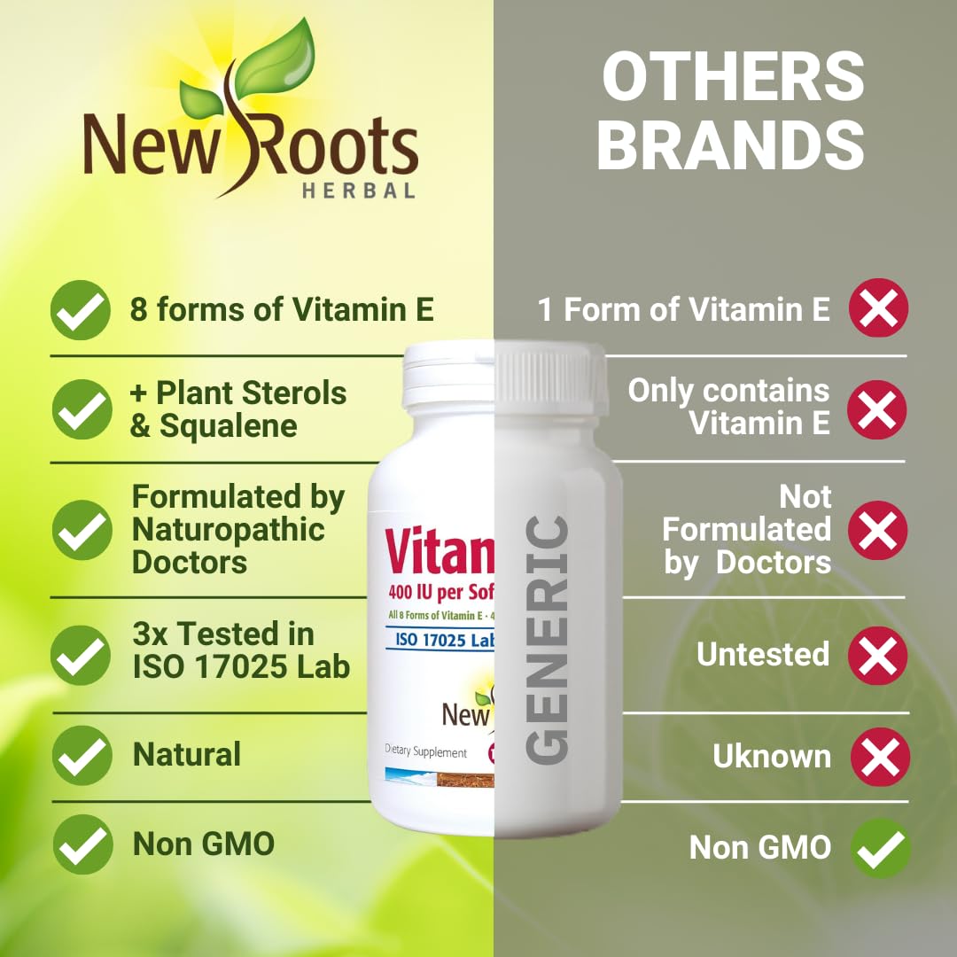 New Roots Herbal Vitamin E blend with all eight tocopherols and tocotrienols