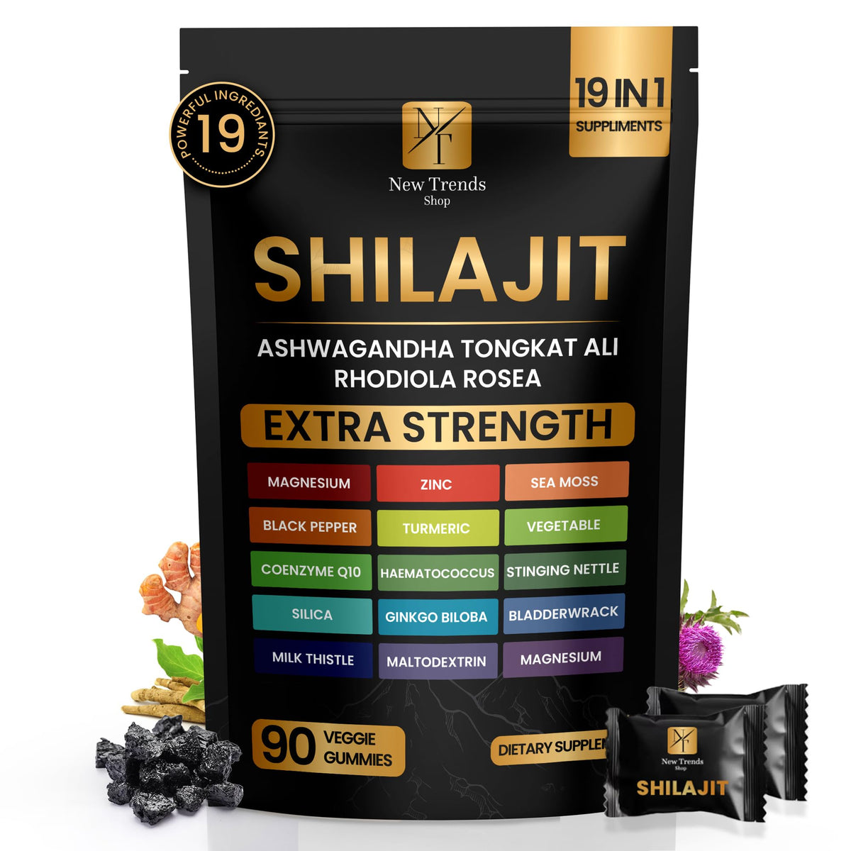 New Trends Shop Shilajit Gummies 19-in-1 bottle supports daily energy and focus