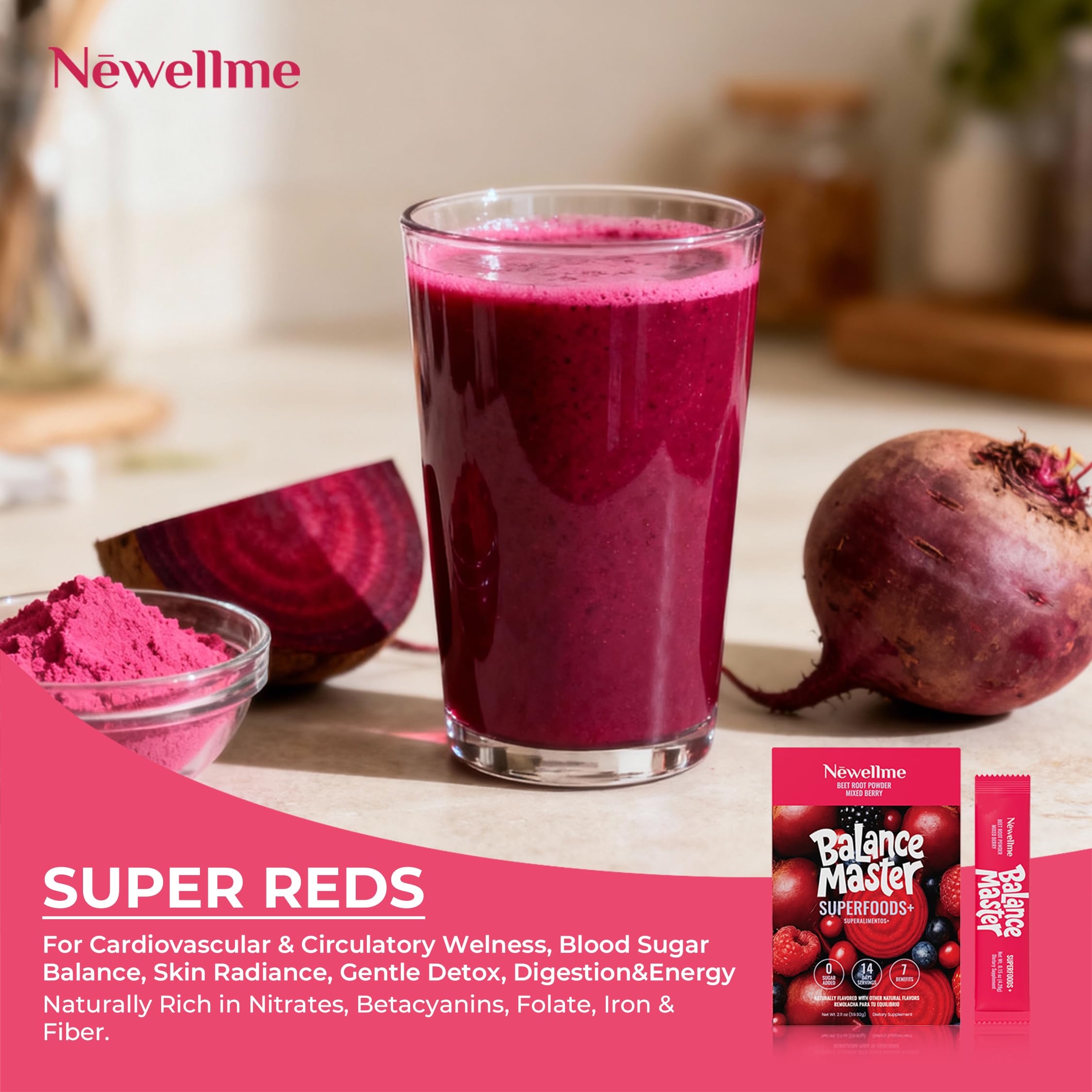 NEWELLME Balance Master branding with serving suggestions for versatility.