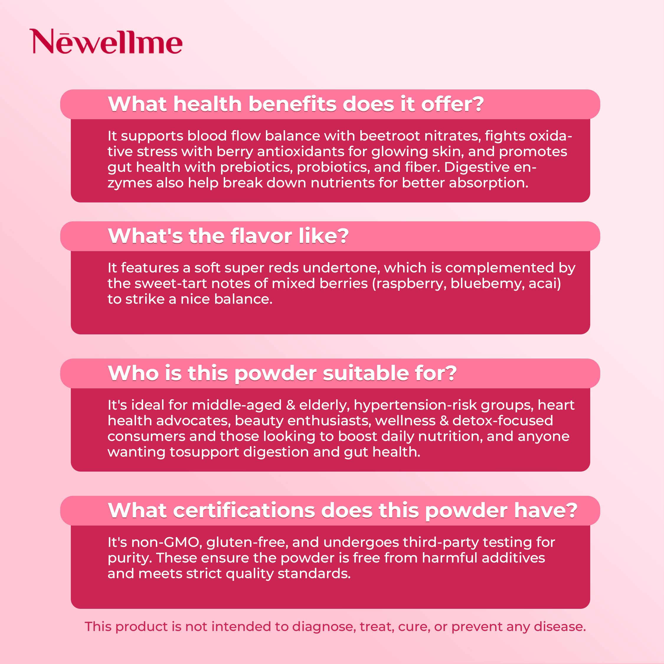 NEWELLME Balance Master powder dispenses into a glass with berry aroma.