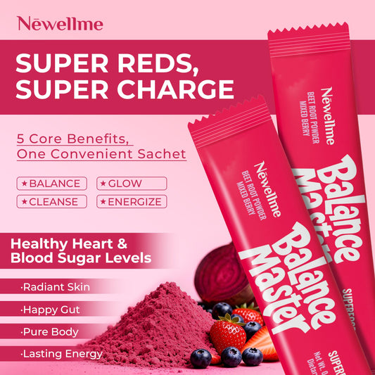 NEWELLME Balance Master sticks collection ready for smoothies and snacks.
