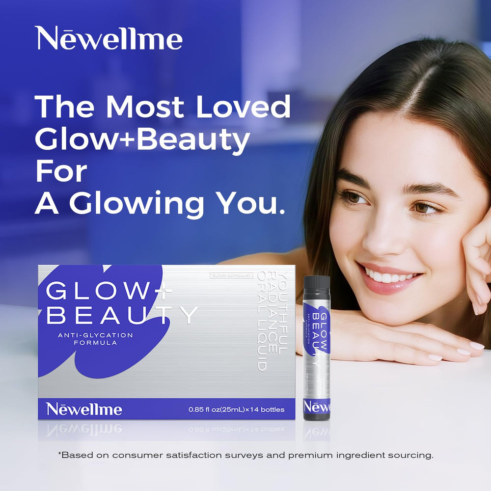 NEWELLME liquid collagen shot label highlights 100mg hyaluronic acid for hydration.