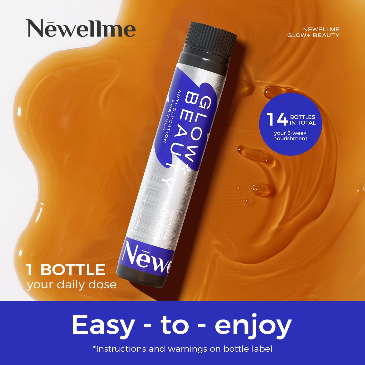 NEWELLME Glow+Beauty bottle on a desk signals easy integration into workdays.