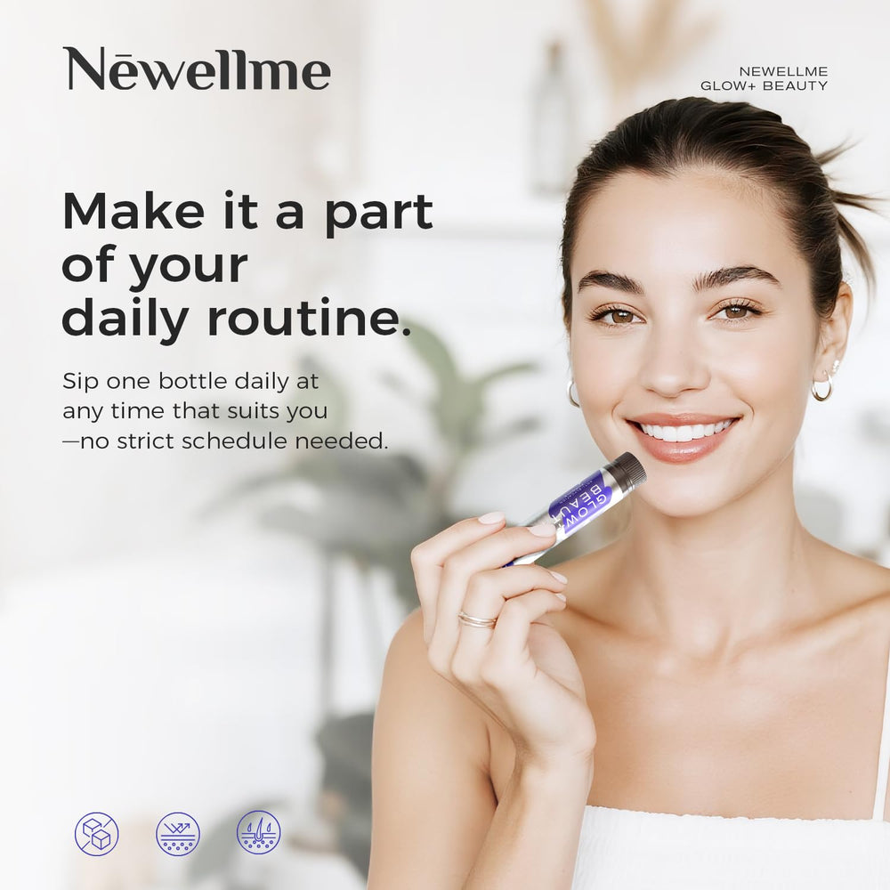 NEWELLME glow-ready skin close-up suggests hydration and radiance.